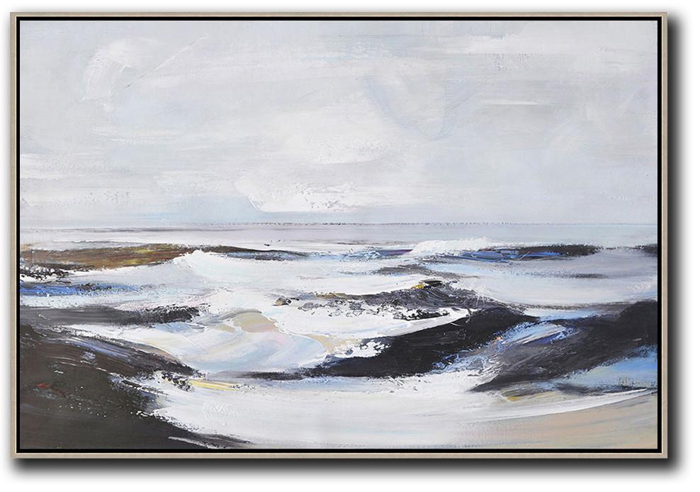 Horizontal Palette Knife Abstract Seascape Art #L46C - Click Image to Close